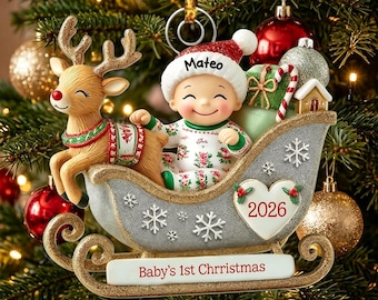 Baby's First Christmas Acrylic Ornament Newborn Gift Boy and Girl Keepsake- 2D Acrylic Baby &Reindeer    Keepsake Christmas Tree  Xmas Decor