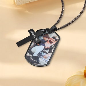 Aangepaste foto ketting met kruis hanger, foto met tekst ketting voor hem, mannen herdenkingscadeau, dog tag ketting, herdenkingscadeau voor mannen