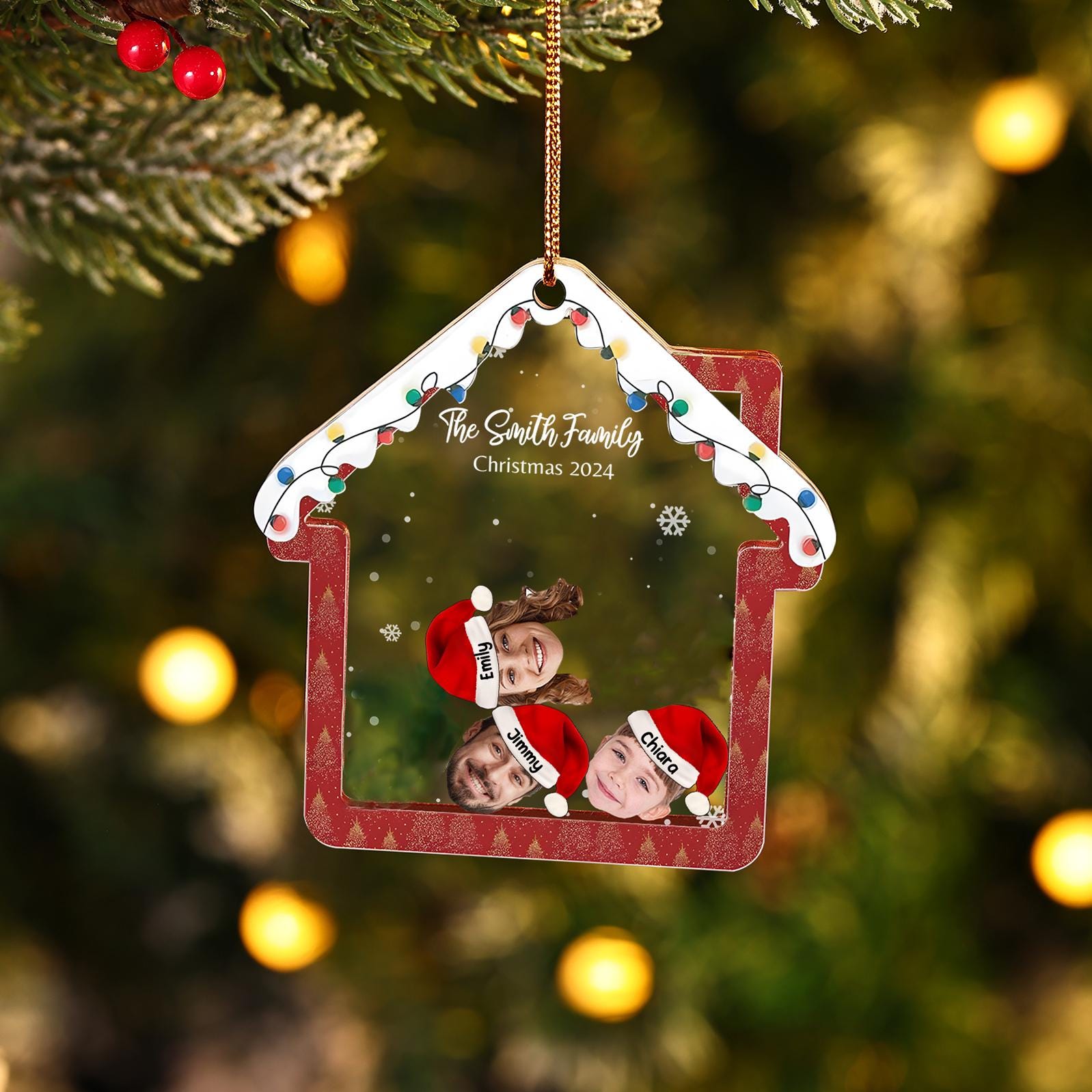 Custom Family Face Photo with Hat Shaker Ornament,Photo Christmas Ornament,4D Shaker Ornament, Family and Pet  Keepsake,Gift for Christmas