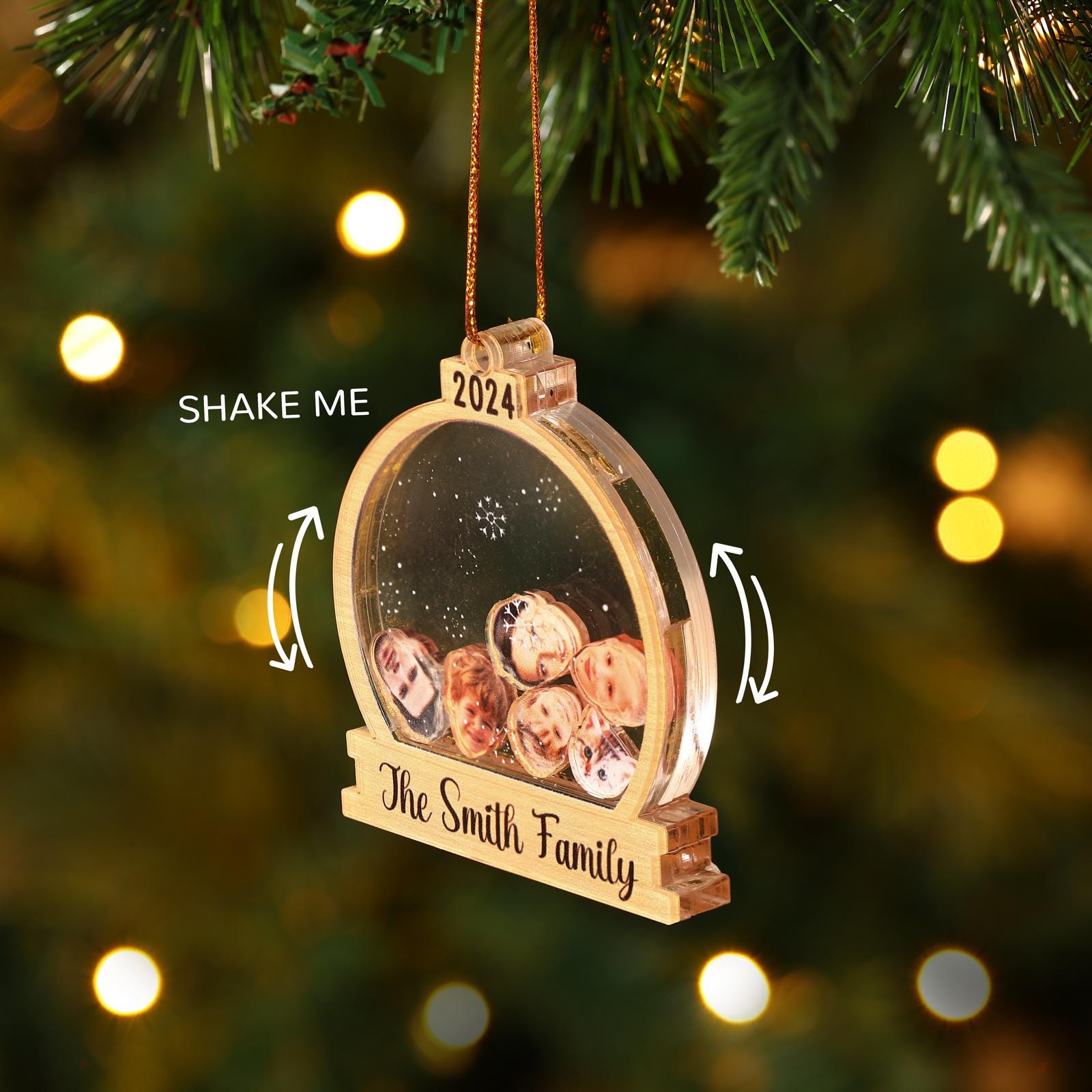 Custom Family Face Photo with Hat Shaker Ornament,Photo Christmas Ornament,4D Shaker Ornament, Family and Pet  Keepsake,Gift for Christmas