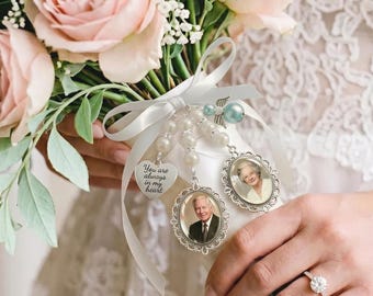 Personalized Photo Bridal Bouquet Charm, Romantic Wedding Bouquets Memory Photo Charms, Wedding Gift for Her, Remembrance Gift For Her