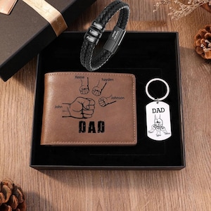 Cartera de cuero con foto personalizada para hombre, billetera para papá con foto de niño, billetera y llavero para papá, pulsera para papá.