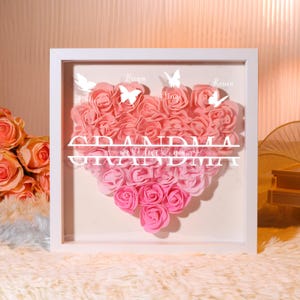 Personalized Roses Heart Shadow Box for Mom,Rose Frame Box with Kid&#39;s Names,Flower Frame Gift,Mother&#39;s Day Gift for Grandma Nana Mama