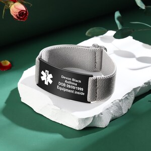 Bracelet d'alerte médicale de sport étanche, bracelet médical à bande élastique, bracelet d'identification réglable, bracelet d'urgence sanitaire pour homme et femme