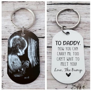 Porte-clés personnalisé à ultrasons, cadeau papa Carry Me Too, porte-clés Bump, futur papa, cadeau d'anniversaire de papa sonogramme de Bump, cadeau de numérisation de bébé