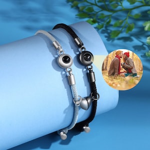 2 Pulsera de pareja de proyección de fotos,Pulseras magnéticas,Pulseras a juego,Pulseras de letras personalizadas,Regalo de aniversario,Regalo de parejas,Regalo de boda