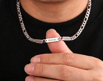 Collier prénom personnalisé pour homme, collier prénom texte personnalisé imperméable pour homme, chaîne fine, bijoux pour papa, cadeau prénom enfant pour homme