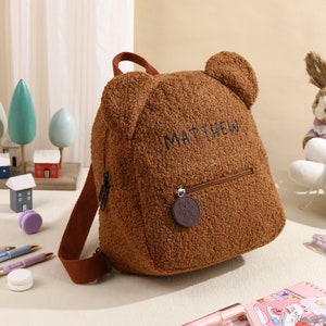 Sac à dos nounours pour tout-petit, cartable brodé personnalisé pour enfants, sac à dos avec nom, cadeau pour enfants, sac à dos pour maternelle