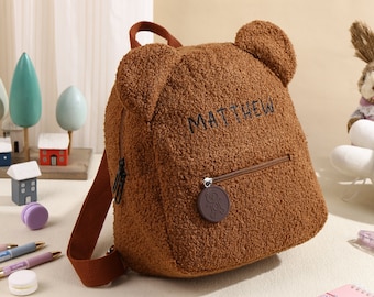 Teddybär Rucksack Kleinkind Rucksack, personalisierte gestickte Schultasche für Kinder, Rucksack mit Namen, Geschenk für Kinder, Kindergarten Rucksack