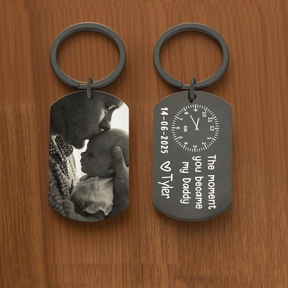 The Moment You Became My Daddy Keychain Baby Shower Gifts for Dad Personalised Photo Keyring Gift for 1st Father's Day New Dad Gifts For Him