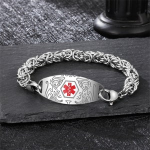 Custom Stainless Steel Medical Alert Bracelet for Men, Personalized Medical ICE Bracelet with Mediacl Alert Charm, Mens Medical ID Bracele
