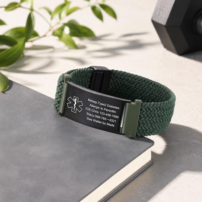 Waterproof Sport Medical Alert adjustable Bracelet, Elasticity Nylon Band Medical Name ID Bracelet, Health Bracelet for Men & Women image 8