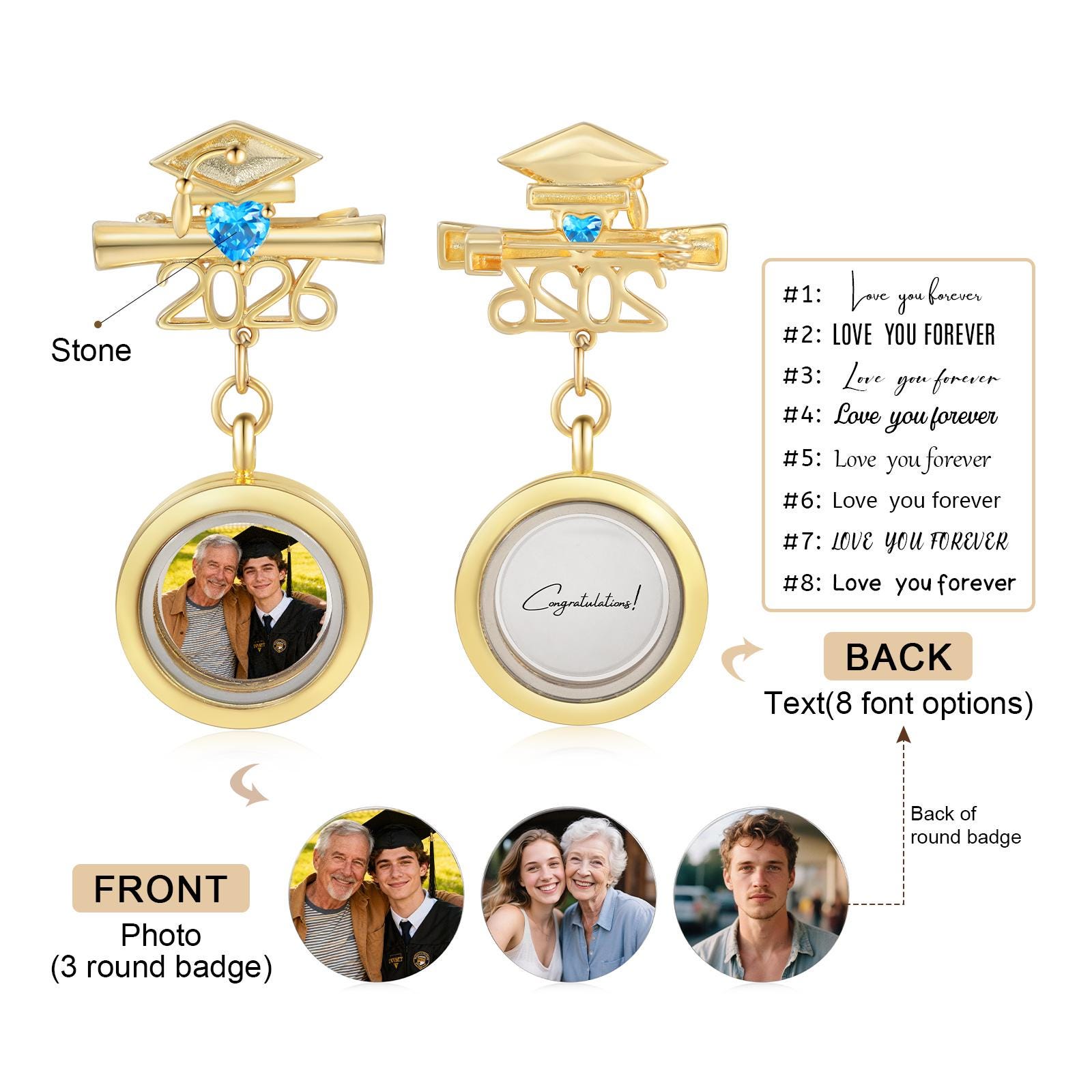 Personalized Memorial Pin for Graduation, Custom Photo & Text Brooch ...