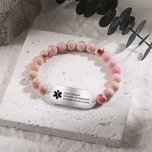 Bracelet médical avec code QR et texte, carte d'identité médicale avec bracelet de perles, bracelets d'identification d'urgence, cadeau pour les patients allergiques, diabétiques, pour maman, pour homme