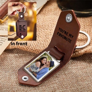 Porte-clés en cuir personnalisé avec photo, porte-clés photo pour homme, porte-clés gravé, cadeaux d'anniversaire pour homme, cadeau d'anniversaire pour papa