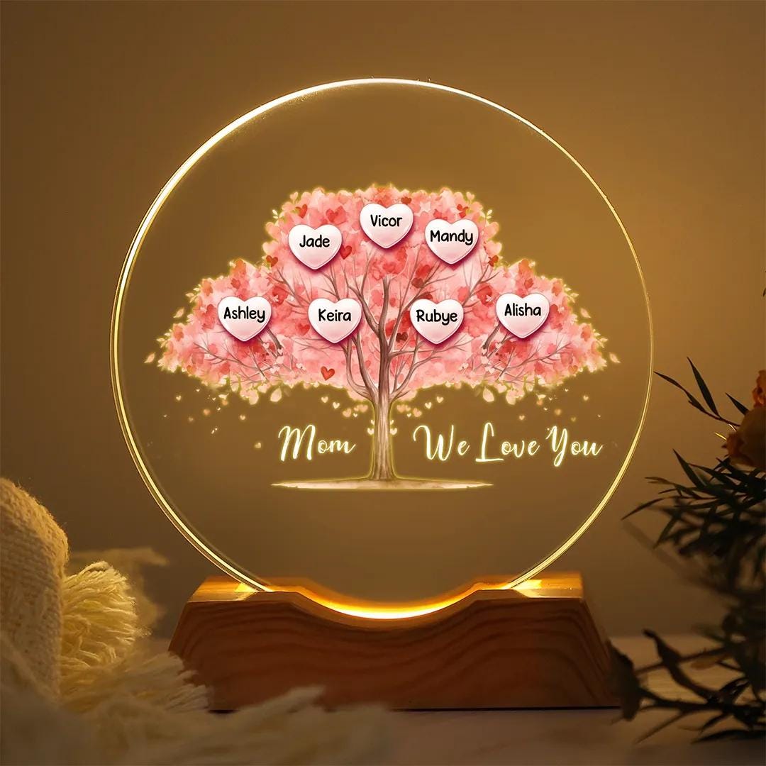 Personalized Family Name Tree Night Light,personalized Crystal Sign ...