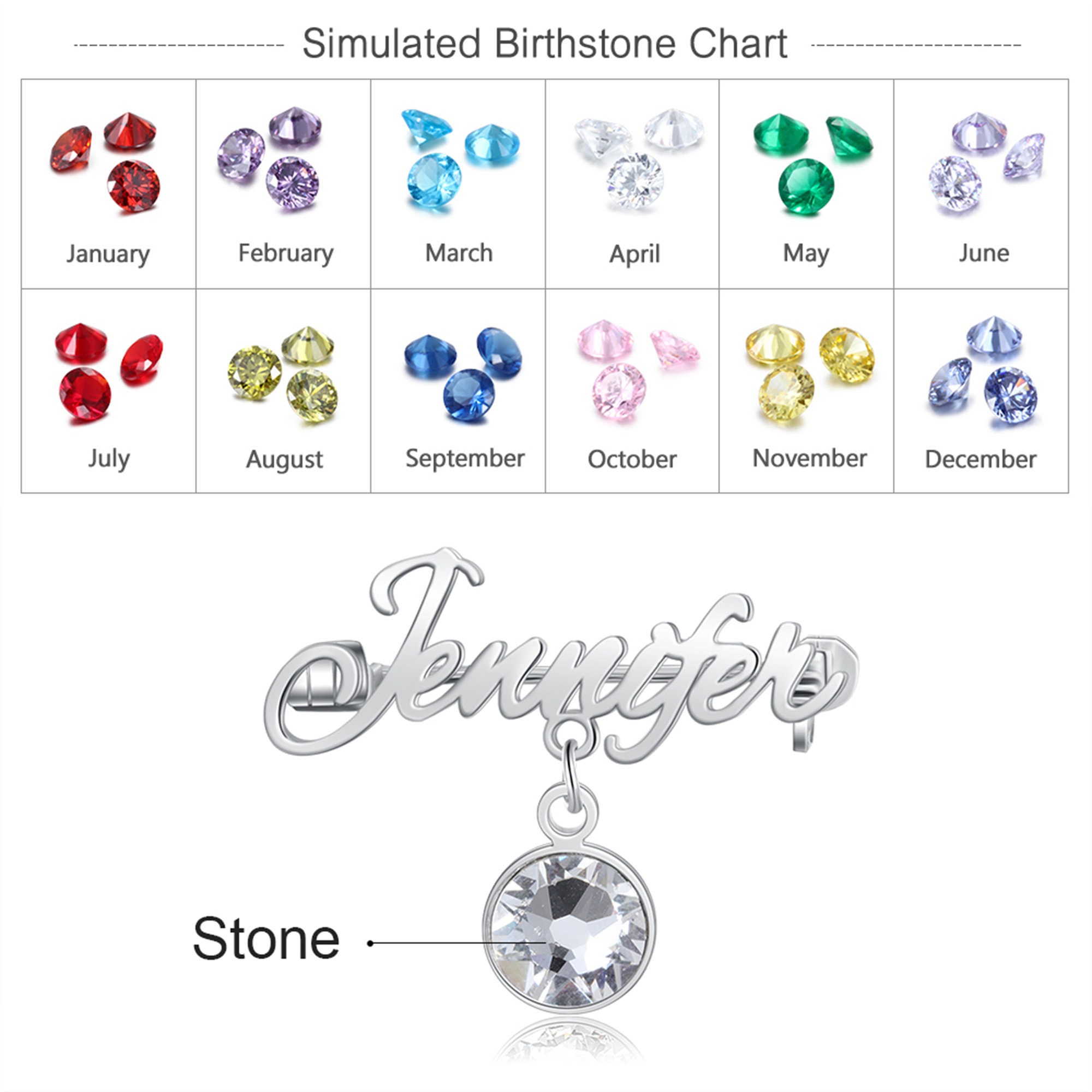 Personalized Name Brooch, Custom Name with Birthstone Pin, Badge to Wear on the Chest,Monogram Dress Brooch,Gift for Mother, Bridesmaid Gift