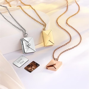 Gepersonaliseerde envelop fotoketting, ketting met verborgen bericht, ketting brief, ketting met foto, fotoketting voor moeder, medaillonketting, cadeau voor moeder sieraden