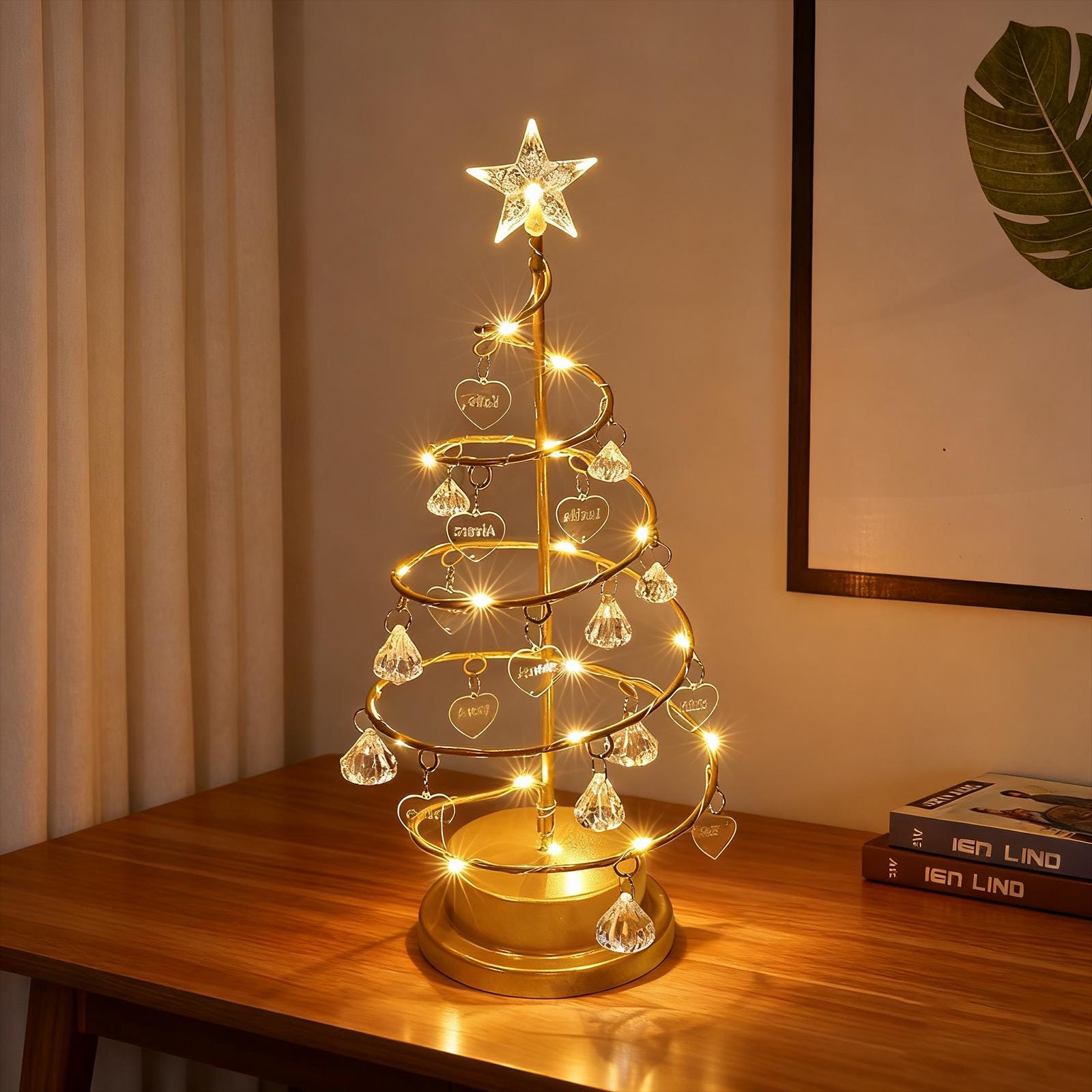 2er-Set LED-Weihnachtsbaum Aus Holz – Beleuchtete Weihnachtsdekoration Mit Integrierter Lichterkette, Warmweiß, Für Tisch, Fensterbank &