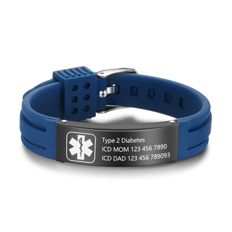 Waterproof Sport Medical Alert Bracelet,New Silicone Medical Bracelet,Name ID Adjustable Bracelet, Health Emergency Bracelet for Men & Women Blue