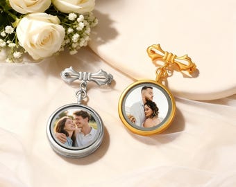 Benutzerdefinierte Foto Revers Pin,Bräutigam Geschenk,Hochzeit Revers Pin,Foto Charme,Anstecknadel mit Bildern - Erinnerungsschmuck für den Bräutigam,Braut Erinnerung Blumenstrauß Charme