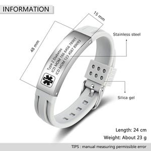 Waterproof Sport Medical Alert Bracelet,New Silicone Medical Bracelet,Name ID Adjustable Bracelet, Health Emergency Bracelet for Men & Women image 10
