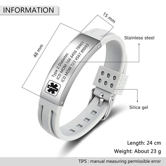 Medical Alert ID Bracelet For Epilepsy - Silicone & Stainless Steel, Waterproof, Adjustable For Men, Women, Kids