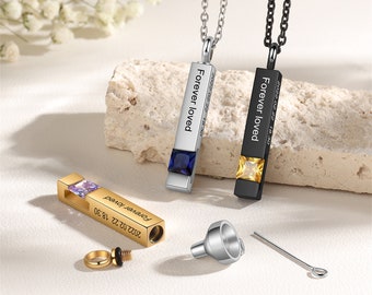 Personalized Ashes Necklace-Cremation Urn Necklace-Custom Bar Ashes Necklace-Engraved Birthstone Ashes Necklace-Human&Pets cremation jewelry