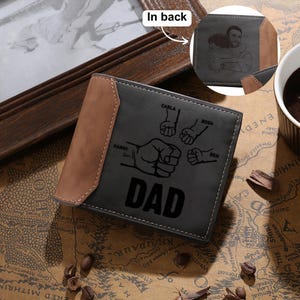 Cartera de cuero con foto personalizada para hombre, regalo para el mejor papá, llavero con foto familiar, regalo para papá.