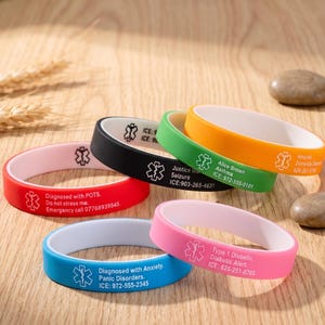 Vattentätt sportmedicinskt varningsarmband, elastiskt silikonmedicinskt armband, barns namnbricka, hälsoarmband för män och kvinnor