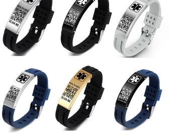 Personalisieren QR-Code Medizinisches Alarmarmband, wasserdichtes Notfall-ID-Armband, medizinisches Sportarmband, Geschenk für Epilepsie, Für Diabetiker