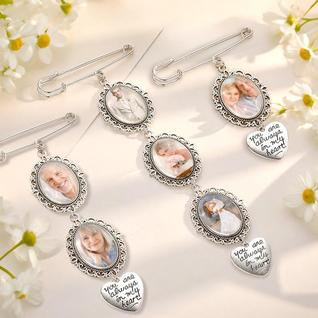 Pendentif Bouquet De Mariée Personnalisable - 3 Cadres Ovales, Argenté, Avec Boîte Cadeau, Souvenir Romantique - 9