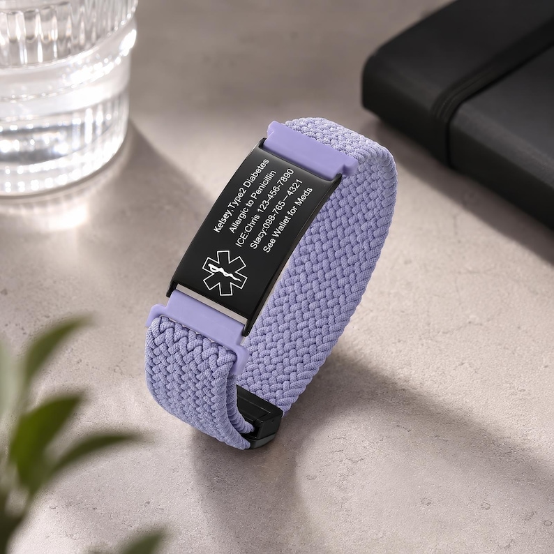Waterproof Sport Medical Alert adjustable Bracelet, Elasticity Nylon Band Medical Name ID Bracelet, Health Bracelet for Men & Women image 6