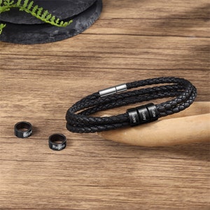 Gepersonaliseerde leren gevlochten leren armband voor vaderdagcadeau, aangepaste kindernamenarmband voor vader, leren herensieraden, cadeaus voor echtgenoot