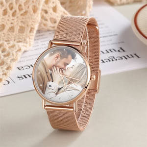 Personalisierte gravierte Fotouhr für Mutter, benutzerdefinierte Fotouhr für Frauen, gravierter Text in der Uhr, Damenuhrengeschenk für Mutter für Frau