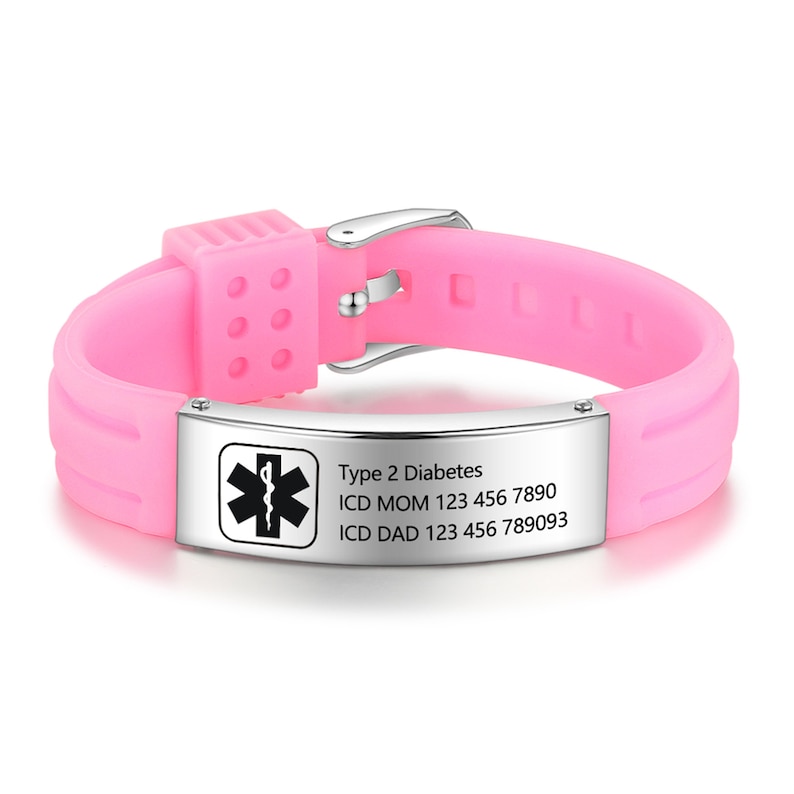 Waterproof Sport Medical Alert Bracelet,New Silicone Medical Bracelet,Name ID Adjustable Bracelet, Health Emergency Bracelet for Men & Women Pink