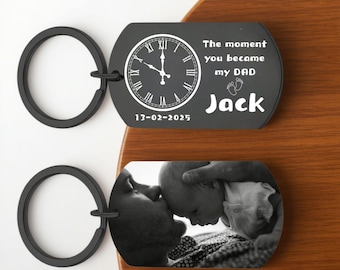 Der Moment, in dem du mein Papa wurdest, Foto Schlüsselanhänger mit Fußabdrücken, Neugeborenes Baby Foto Geschenk, Geschenk für neue Papa Mama, Geschenk zum 1