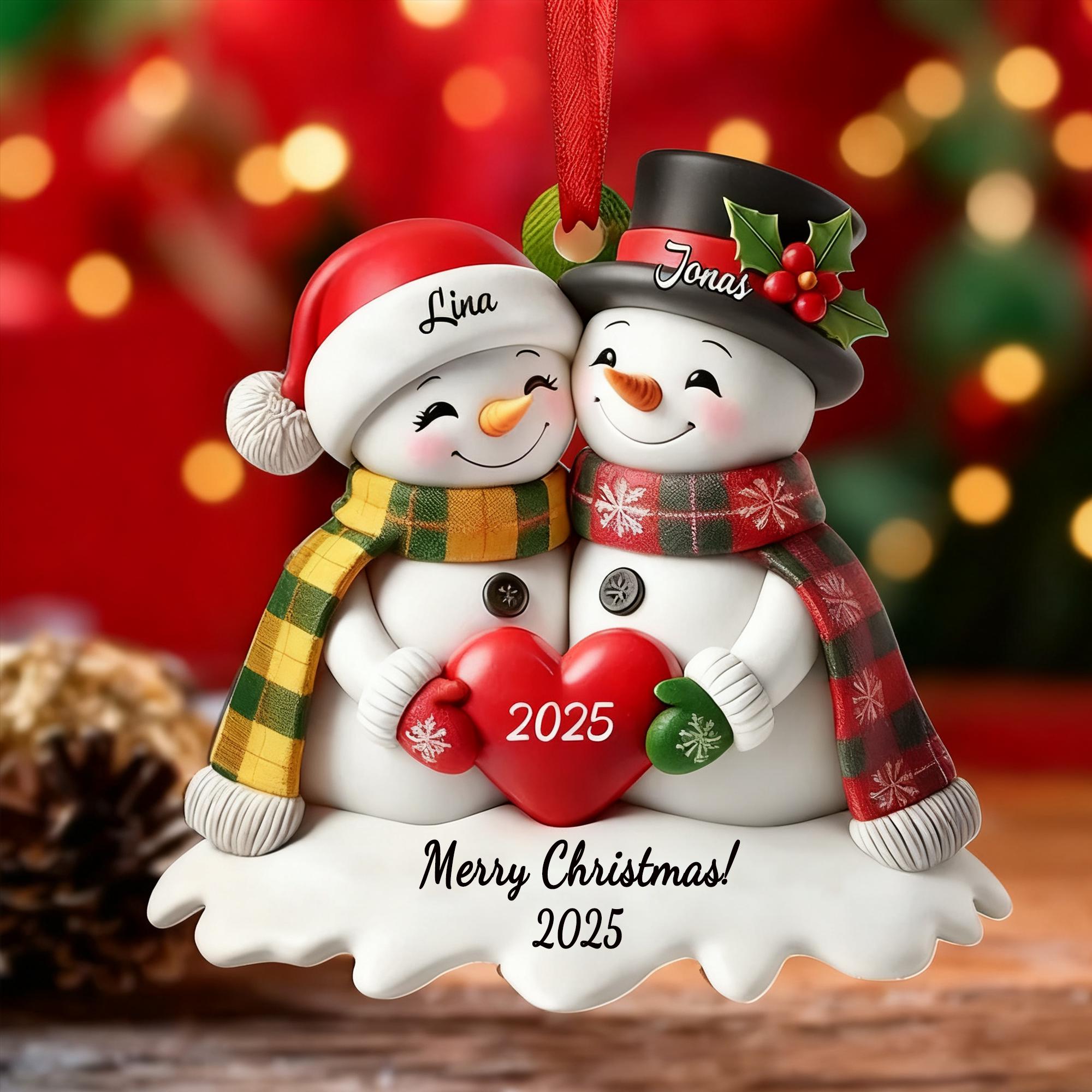 Ornement Noël Personnalisé - Famille Bonhomme Acrylique - Cadeau Plus
