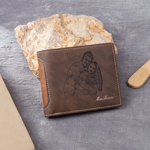 Benutzerdefinierte Foto Herren Geldbörse mit Geschenkbox, personalisierte Geldbörse mit graviertem Bild, PU-Leder Geldbörse für ihn, Vatertagsgeschenk für Papa für ihn