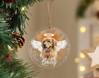 Custom Photo Angel Wings Memorial Ornament,Pet Picture Ornament,Gift For Pet Lovers,Christmas Ornament, Pet Photo Keepsake,Dog Memorial Gift
