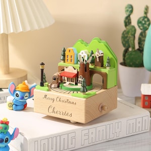 Caja de música de madera personalizada para niños, caja de música con nombre grabado, carrusel musical de madera, regalo grabado para baby shower, regalo de cumpleaños y Navidad