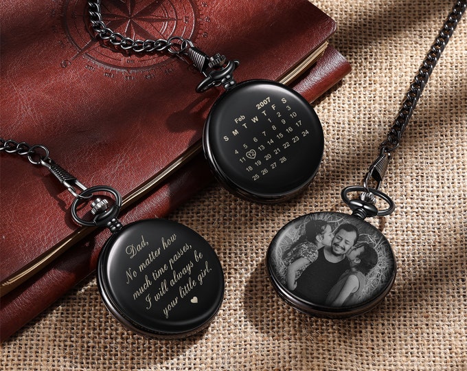 Personalized Custom Photo Pocket Watch with Chain,Picture Pocket Watch for Men,Wedding Gifts for Him,Birthday Gifts for Dad,Groomsman Gifts