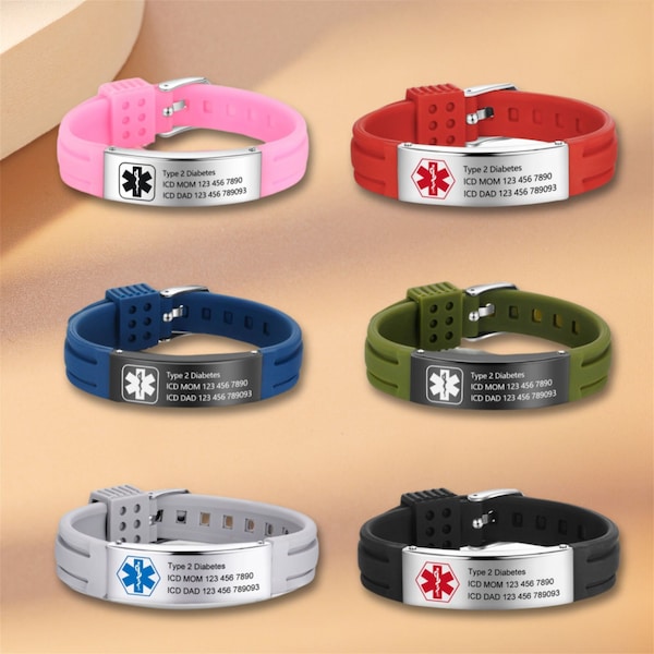 Waterproof Sport Medical Alert Bracelet,New Silicone Medical Bracelet, Adjustable ID Bracelet, Health Emergency Bracelet for Men & Women