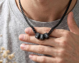 Benutzerdefinierte Männer Halskette mit Familiennamen, Name Perlenkette Halskette, Papa Halskette von Tochter, Papa Geschenk, Männer Geschenk, Vatertagsgeschenk