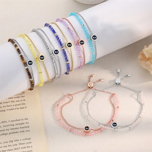 Pulsera de proyección de fotos personalizada, pulsera de piedra natural con letras, pulseras conmemorativas para él, regalo de aniversario para ella, regalo para niños