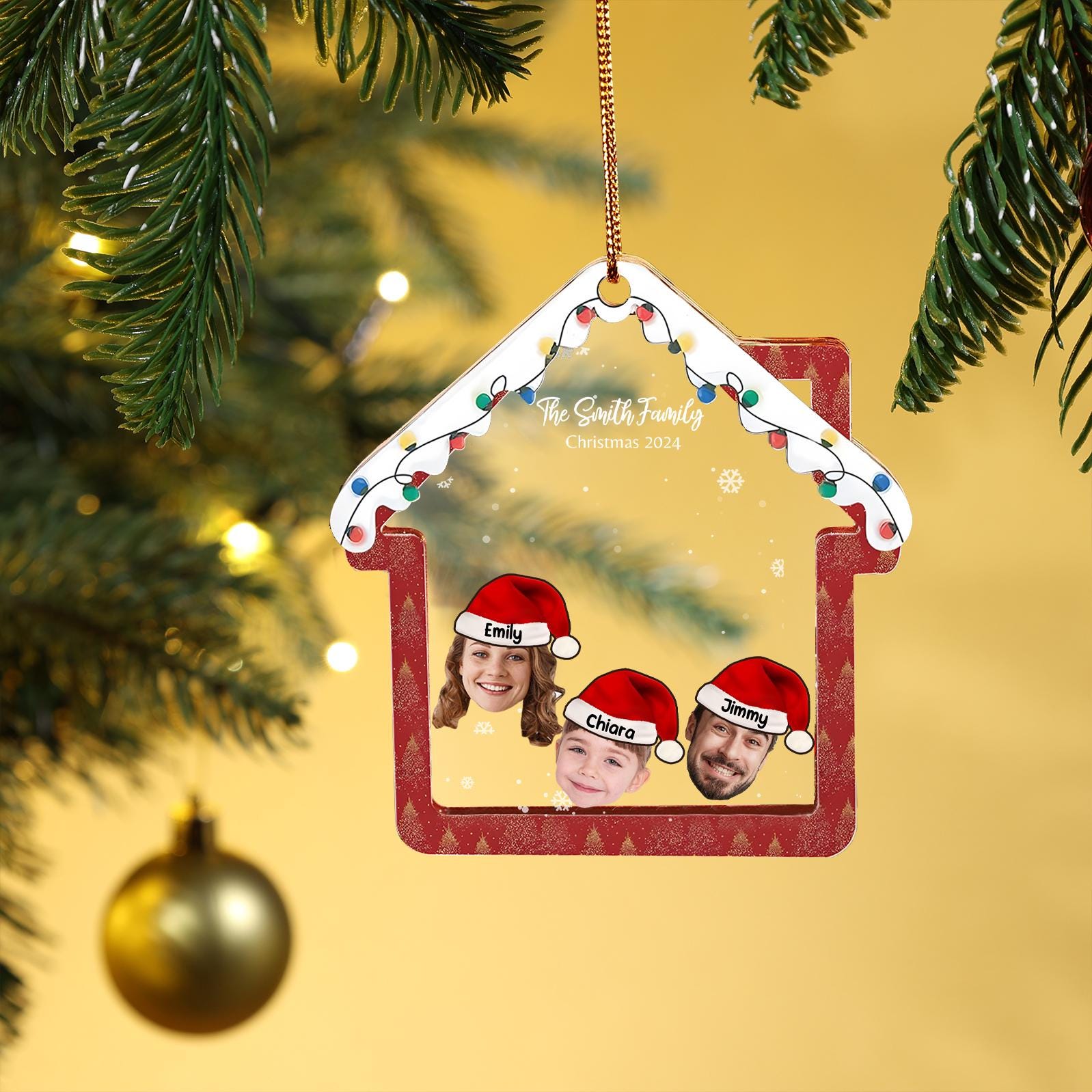 Custom Family Face Photo with Hat Shaker Ornament,Photo Christmas Ornament,4D Shaker Ornament, Family and Pet  Keepsake,Gift for Christmas