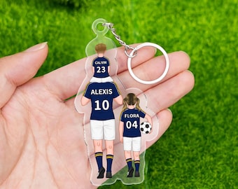 Porte-clés maillot de football personnalisé pour papa, noms et numéros personnalisés pour enfant, voiture suspendue, cadeaux pour fan de football, cadeau de fête des pères