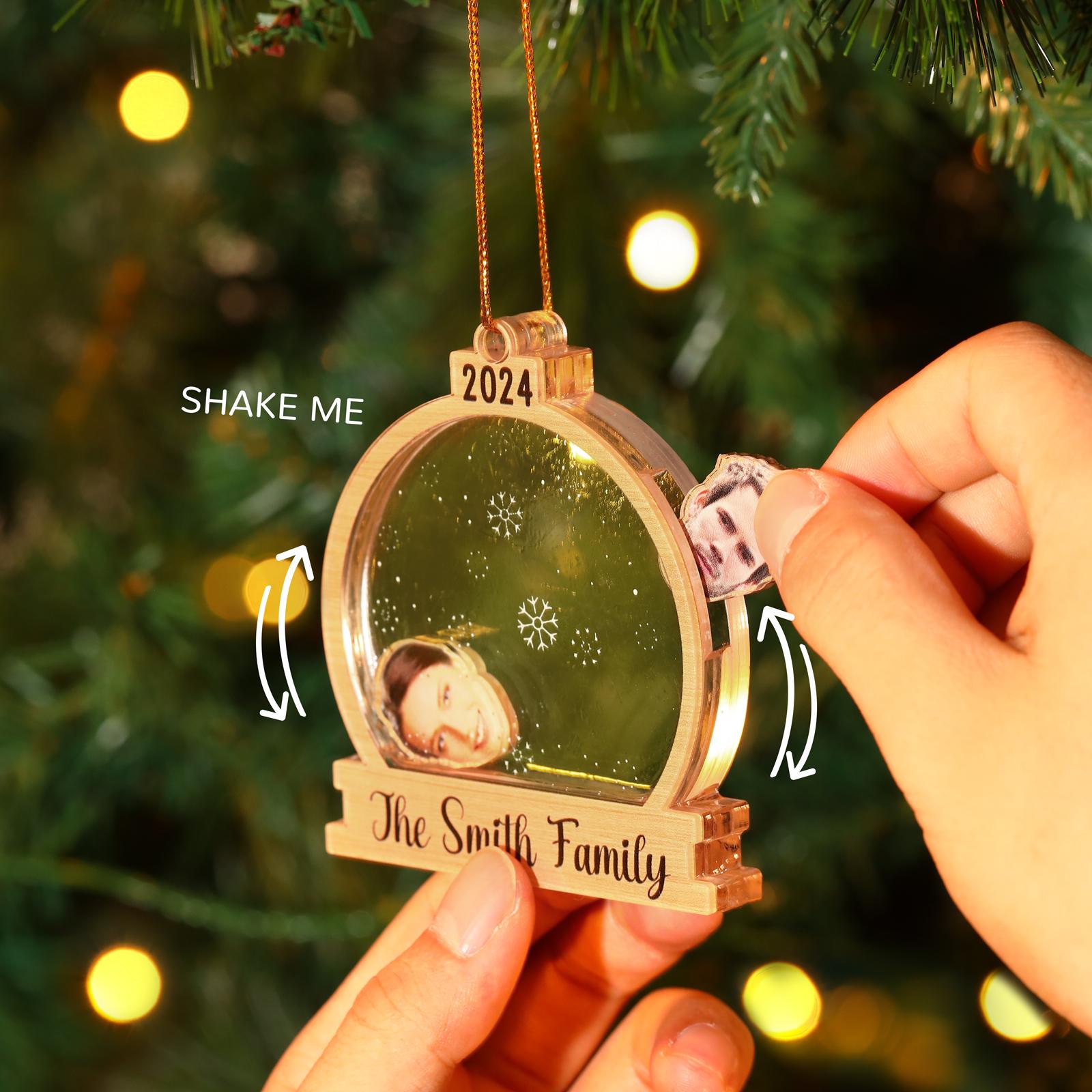 Custom Family Face Photo with Hat Shaker Ornament,Photo Christmas Ornament,4D Shaker Ornament, Family and Pet  Keepsake,Gift for Christmas