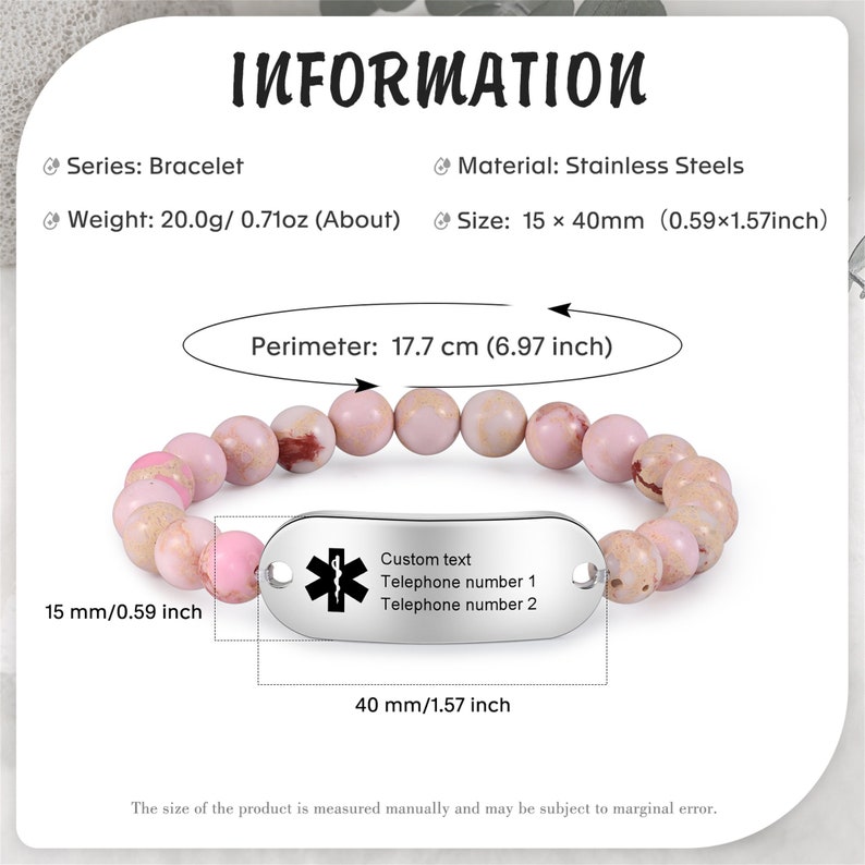Medical Qr Code & Text Bracelet,medical ID With Beaded Bracelet ...