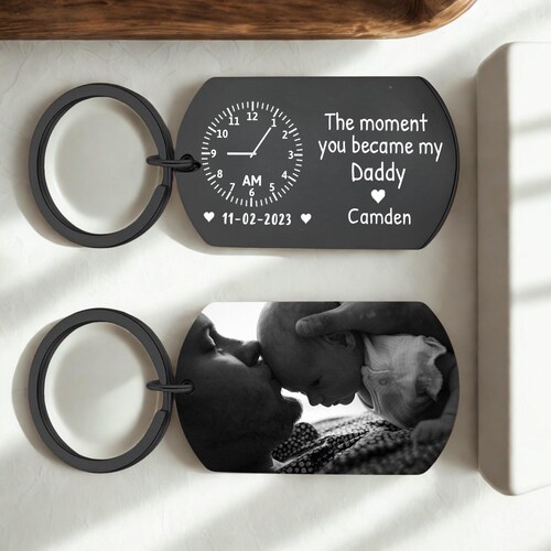Le moment où tu es devenu mon papa, porte-clés photo personnalisé avec photo de nouveau-né, cadeau pour les nouveaux papas et mamans, cadeau pour la première fête des pères